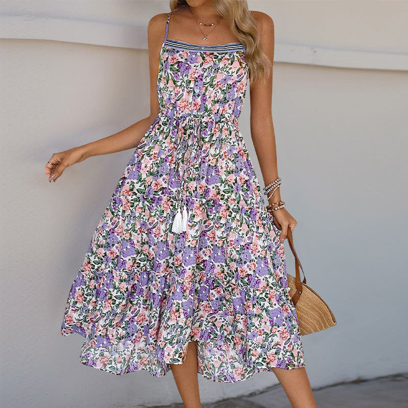 Damen Midikleid Floraler Druck Taillenzug Eveloria - Eveloria