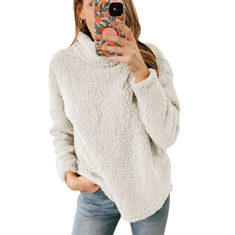 Damen Fleece-Pullover Hochkragen Strukturiert Grau Eveloria