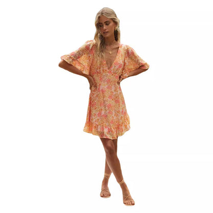 Damen Wickelkleid Mini Voluminöse Ärmel Romantisch