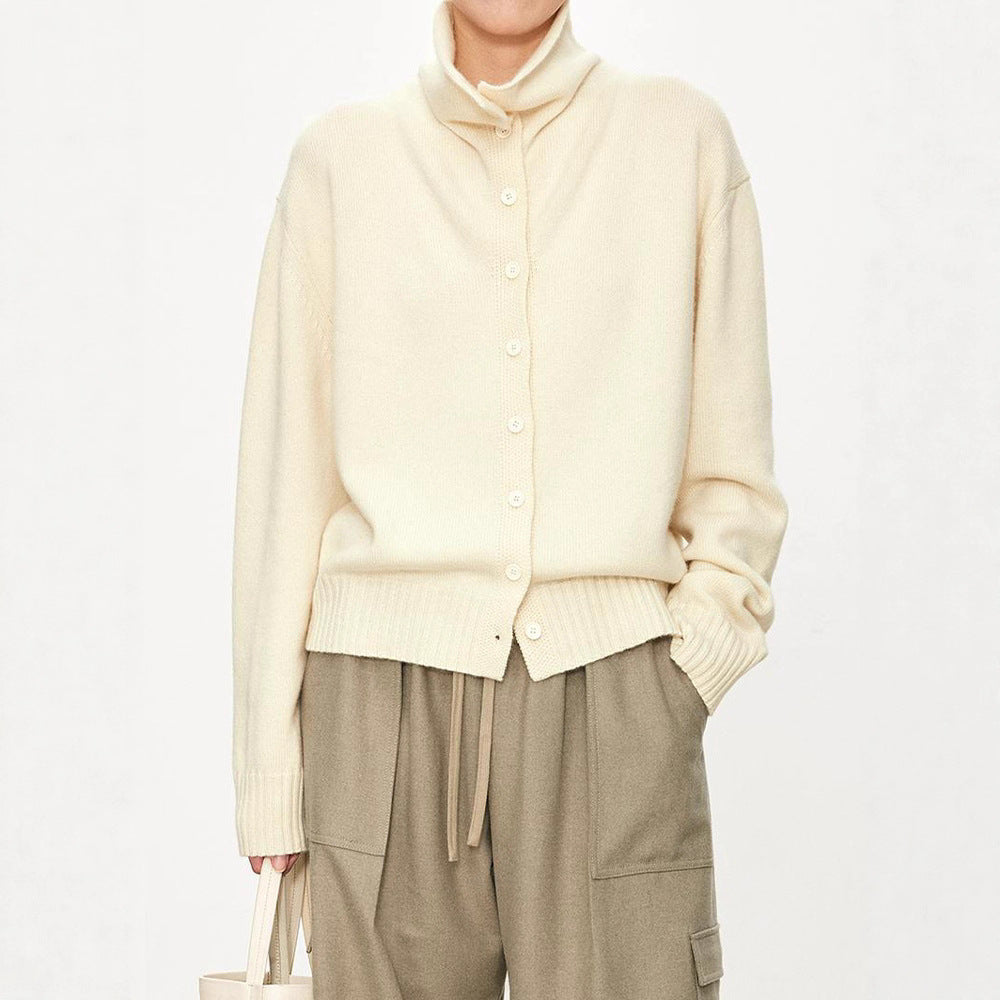 Damen Strickcardigan Hochkragen Knopfleiste Grau Eveloria