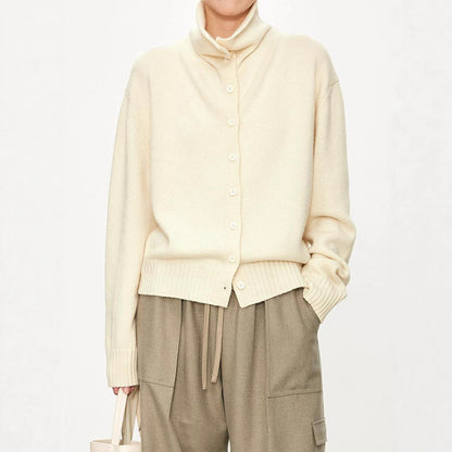Damen Strickcardigan Hochkragen Knopfleiste Grau Eveloria