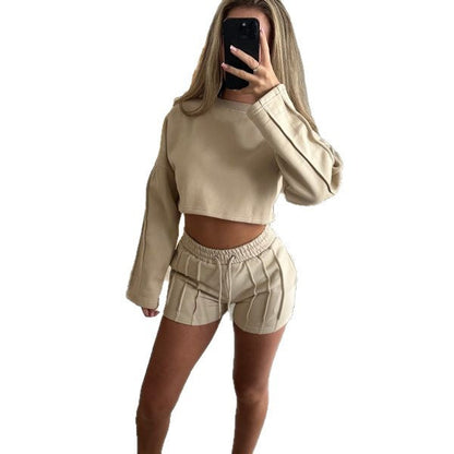 Damen Freizeit-Cropped-Set Weite Shorts 3/4-Ärmel