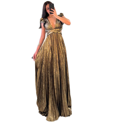Damen Maxikleid V-Ausschnitt Rüschendetails Eveloria