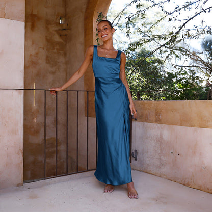 Damen Maxikleid mit seitlichem Schlitz und schmalen Trägern