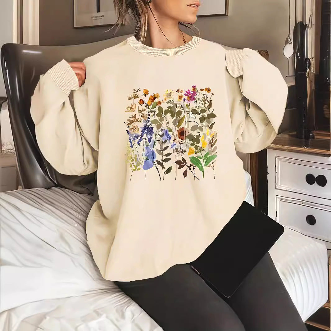 Damen Sweatshirt Floralmuster Bequem Grün