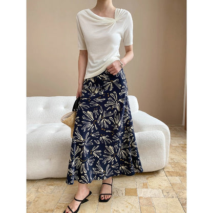 Damen Maxikleid Floralmuster Schwingender Saum Eveloria
