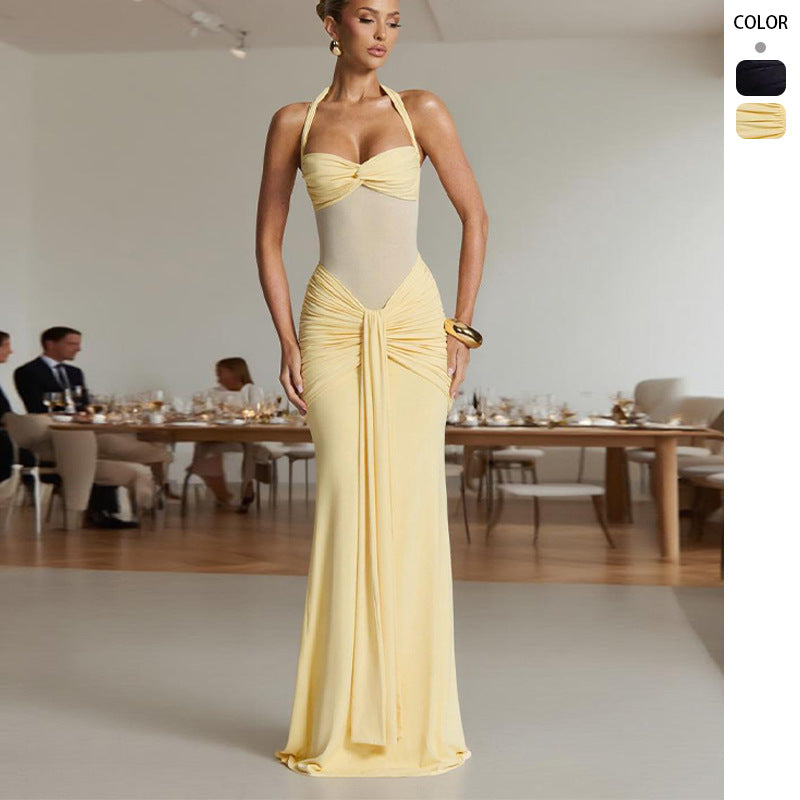 Damen Maxikleid Wickeldesign Raffung Elegant Schwarz Eveloria - Eveloria