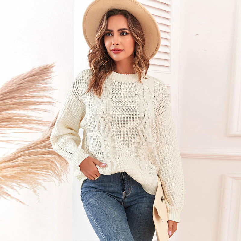 Damen Strickpullover Zopfmuster Lässiger Schnitt