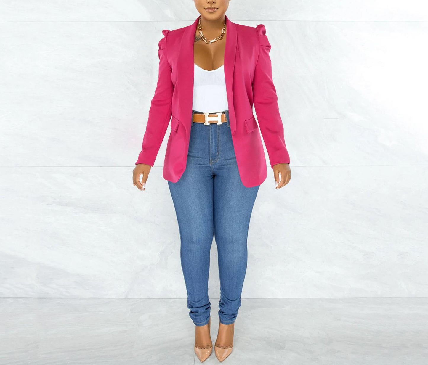 Damen Blazerjacke Puffärmel Tailliert Eveloria