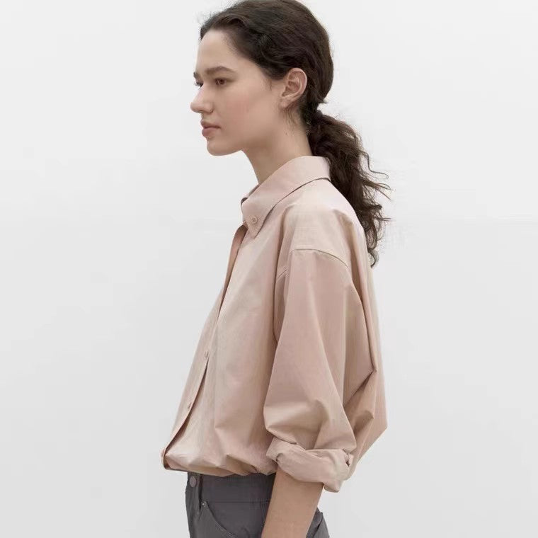 Damen Hemd Leichtes Baumwollstoff Elegant Beige