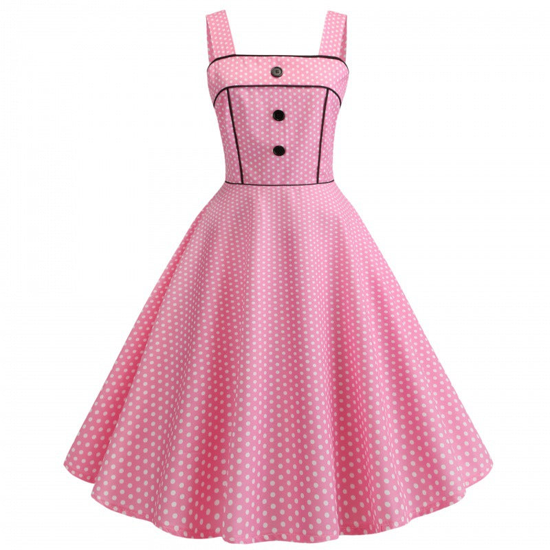 Damen Swingkleid Punkte Taillengürtel Eveloria