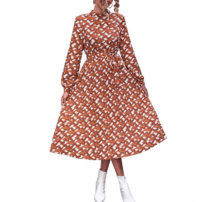Damen Midikleid Rüschendetails Muster Eveloria