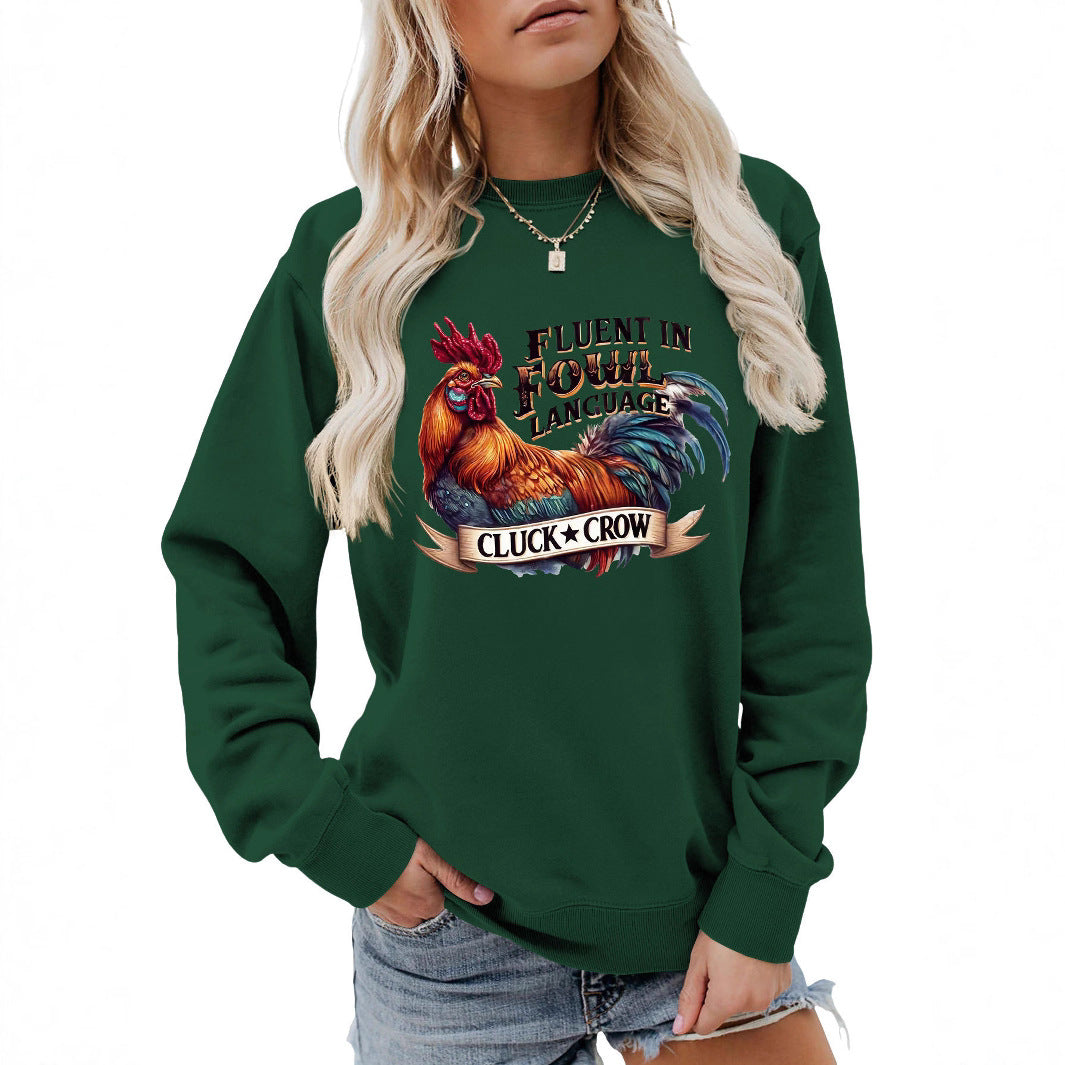Damen Sweatshirt Hühnermotiv Bequem Grau Eveloria