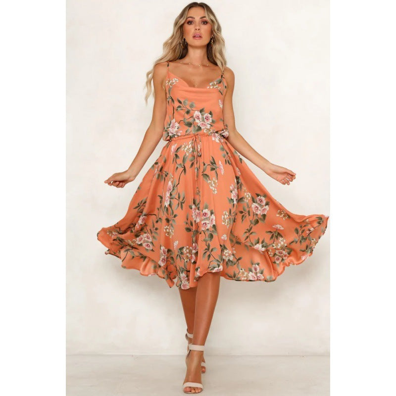Damen Midikleid Floralmuster Leicht Blumenmuster