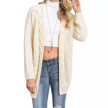 Damen Strickjacke Strukturiertes Muster Praktische Taschen Grau