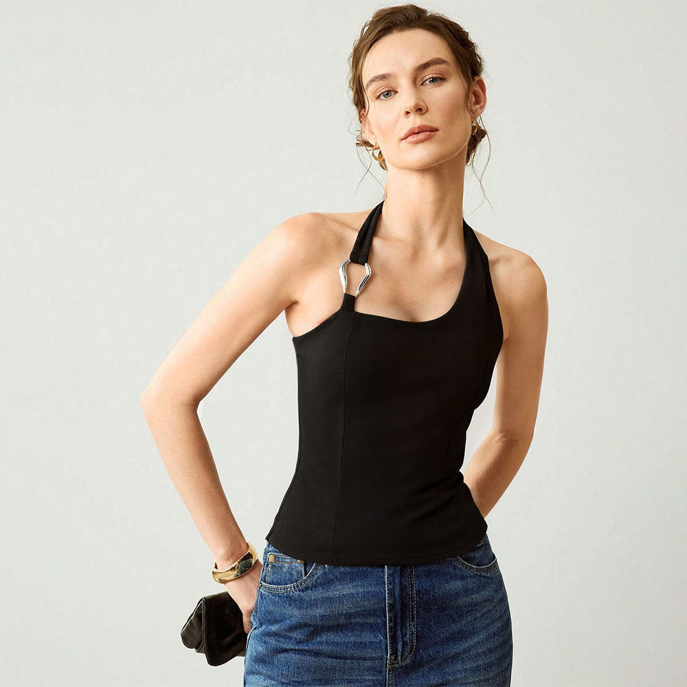 Damen Schulterfreies Halterdesign Metallakzent Eleganz - Eveloria