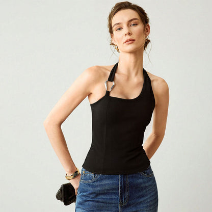Damen Schulterfreies Halterdesign Metallakzent Eleganz - Eveloria