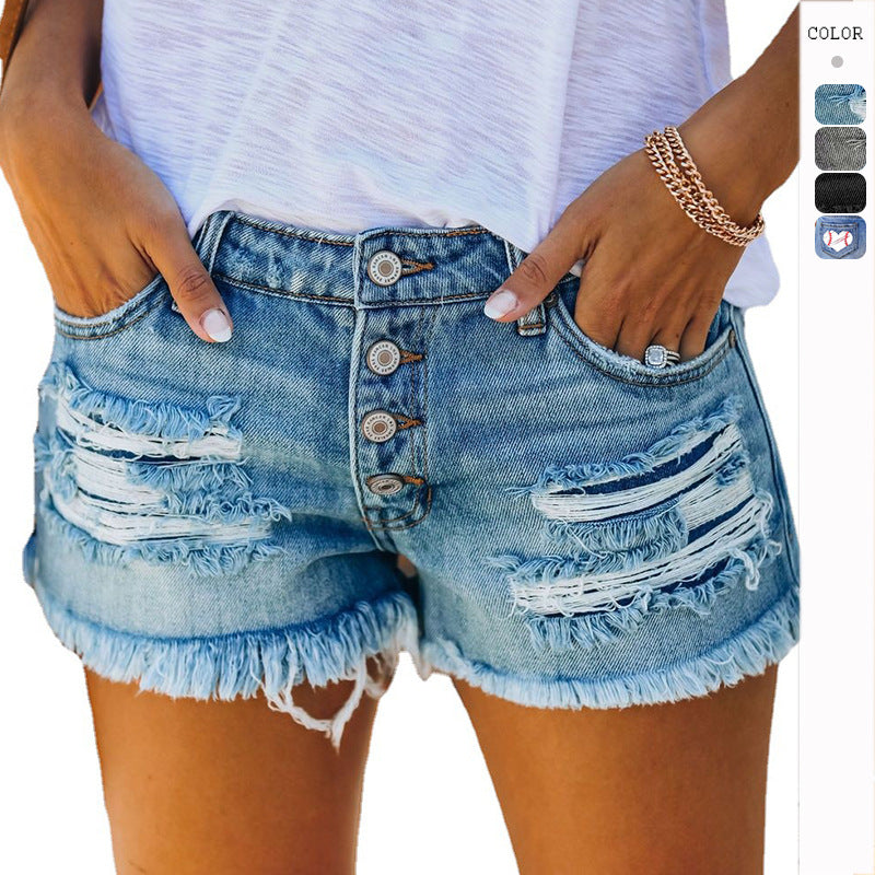 Damen Denim Shorts Destroyed Lässig Blau - Eveloria