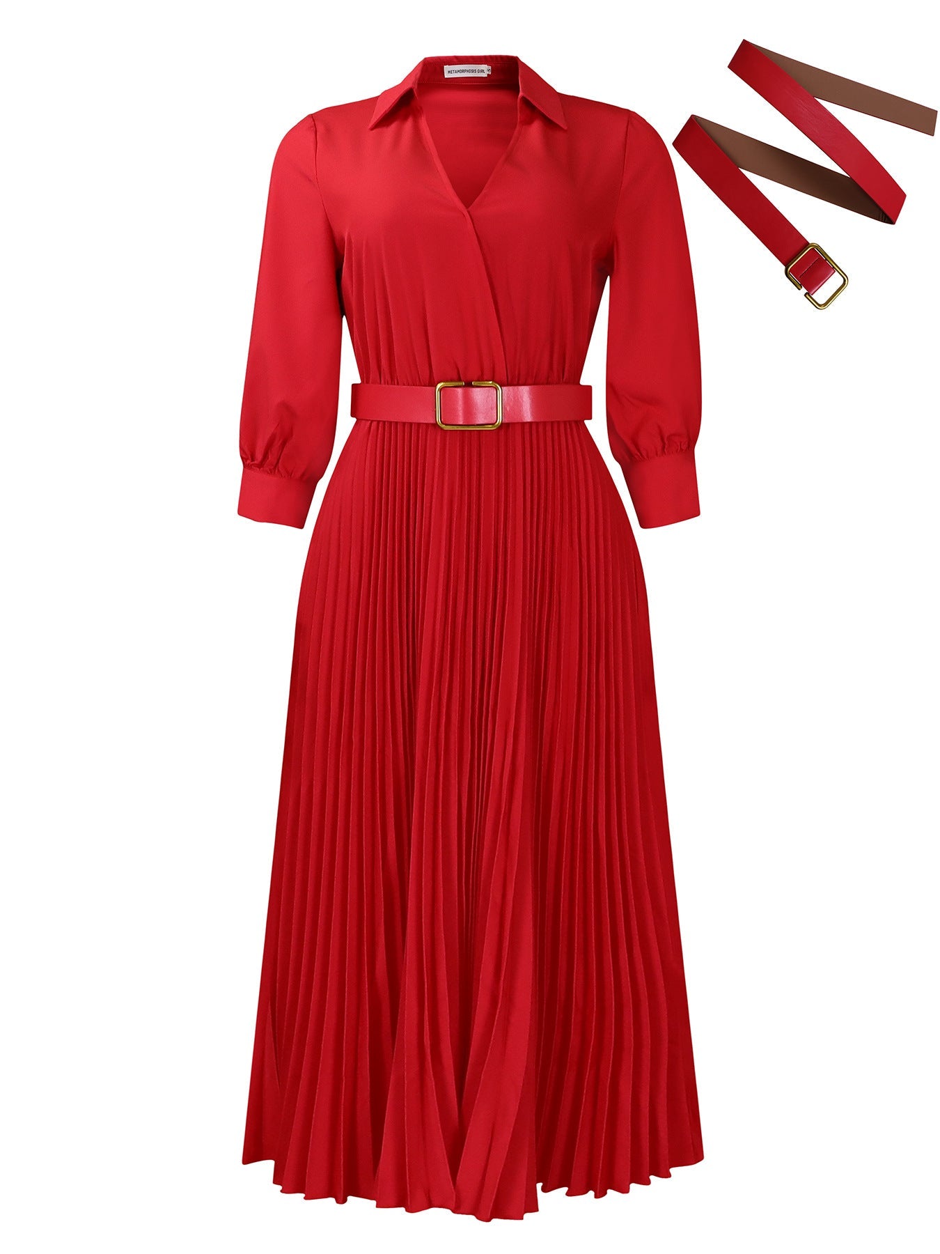 Damen Hemdkleid Plissee mit Taillierung und abnehmbarem Gürtel
