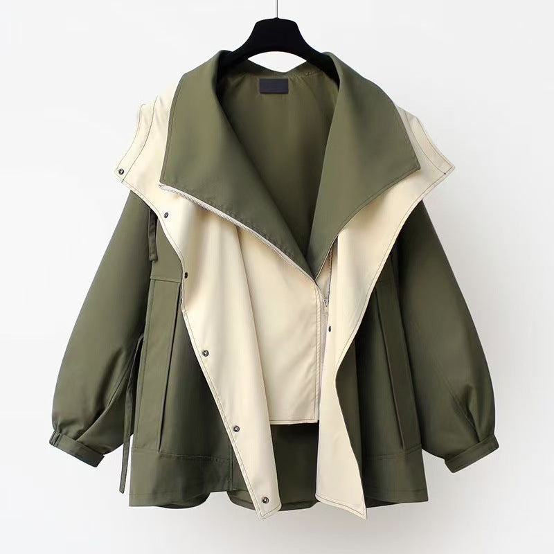 Damen Übergangsjacke Großer Kragen Praktische Taschen Schwarz Eveloria - Eveloria