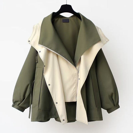Damen Übergangsjacke Großer Kragen Praktische Taschen Schwarz Eveloria - Eveloria