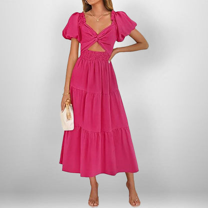 Damen Midi-Kleid Floralmuster Elastischer Taillengummi
