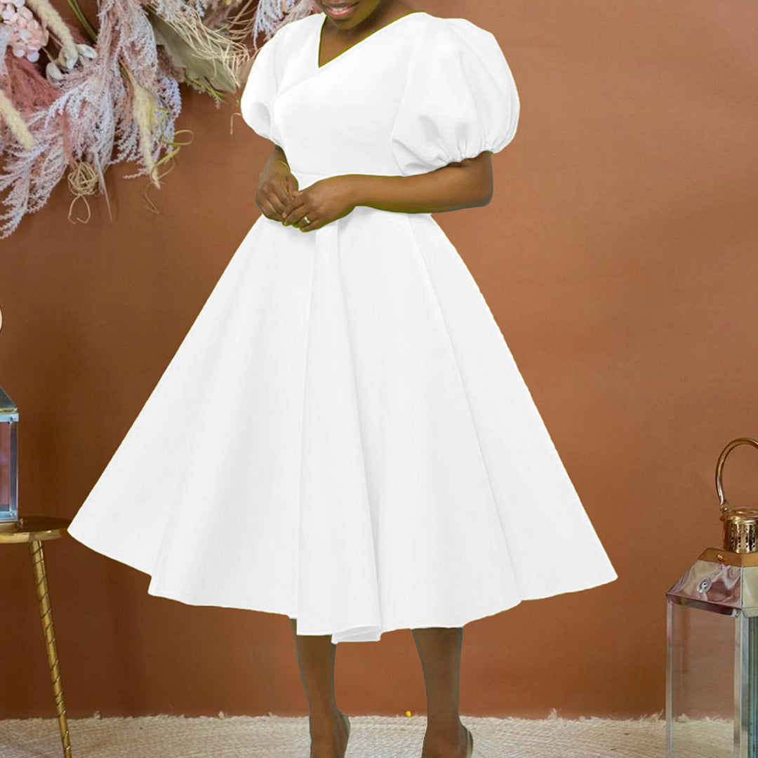 Damen Maxikleid mit Puffärmeln Elegantes Taillieren Eveloria
