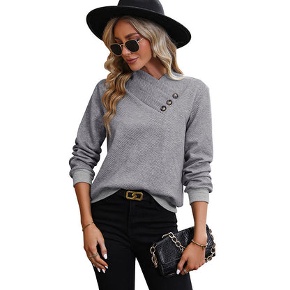 Damen Sweatshirt Strukturiert Modische Knöpfe Grau Eveloria