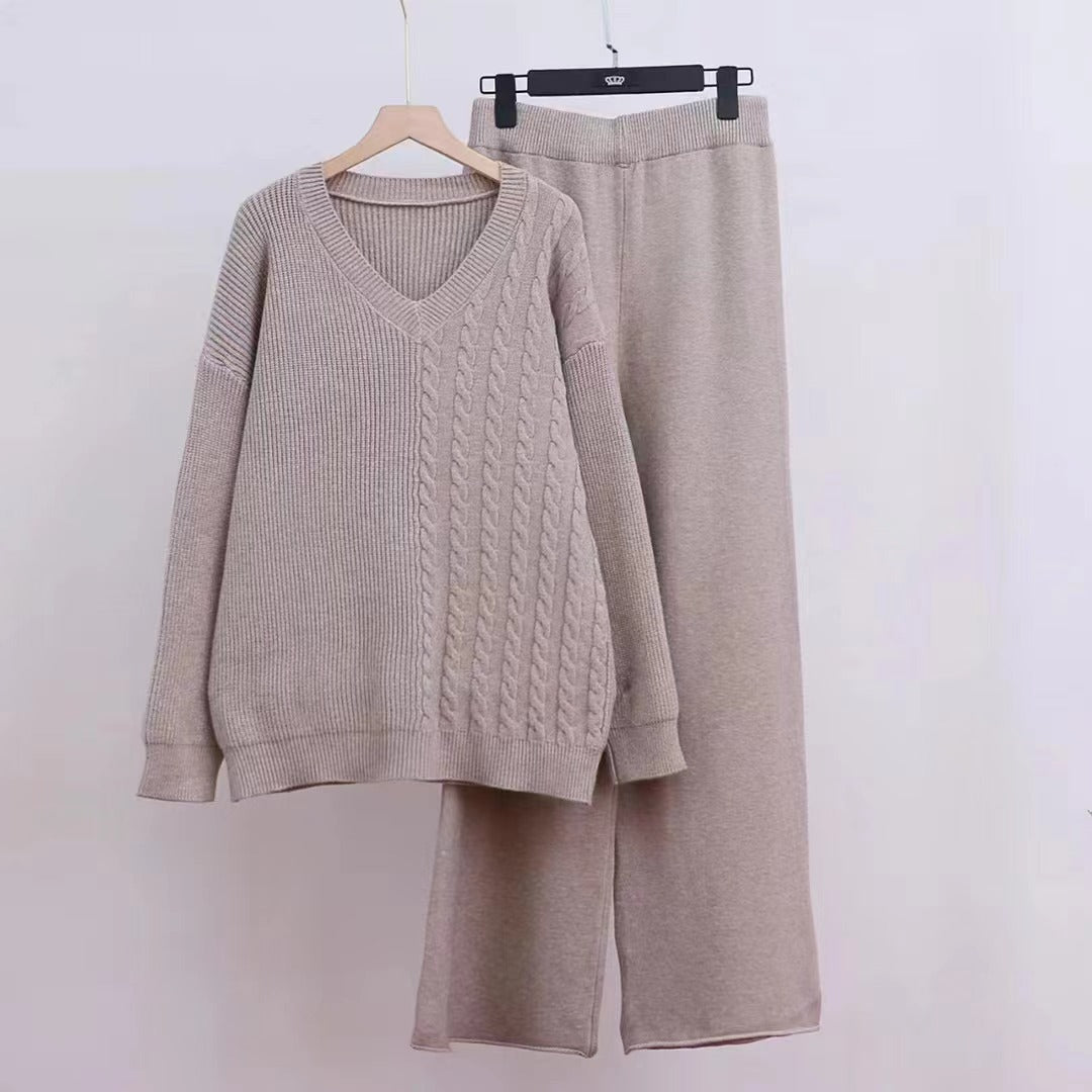 Damen Strickpullover-Set V-Ausschnitt Loser Schnitt Eveloria - Eveloria