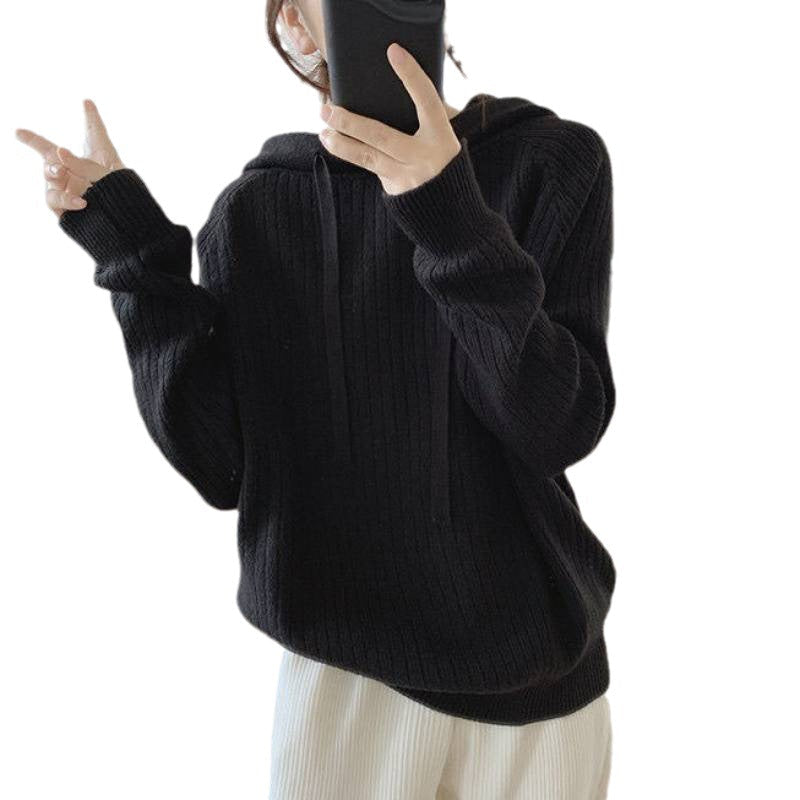 Damen Kapuzenpullover Feine Rippstruktur Lässiger Schnitt