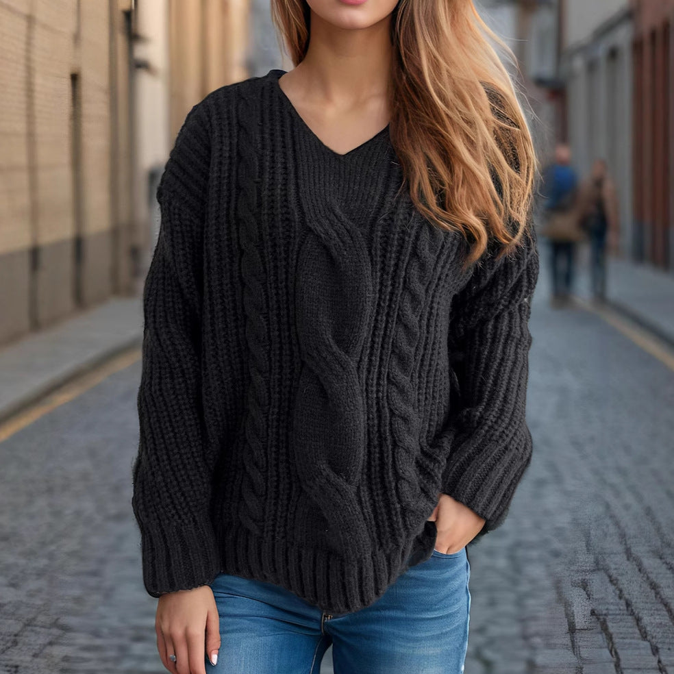 Damen Grobstrickpullover Zopfmuster Moderner Schnitt Eveloria