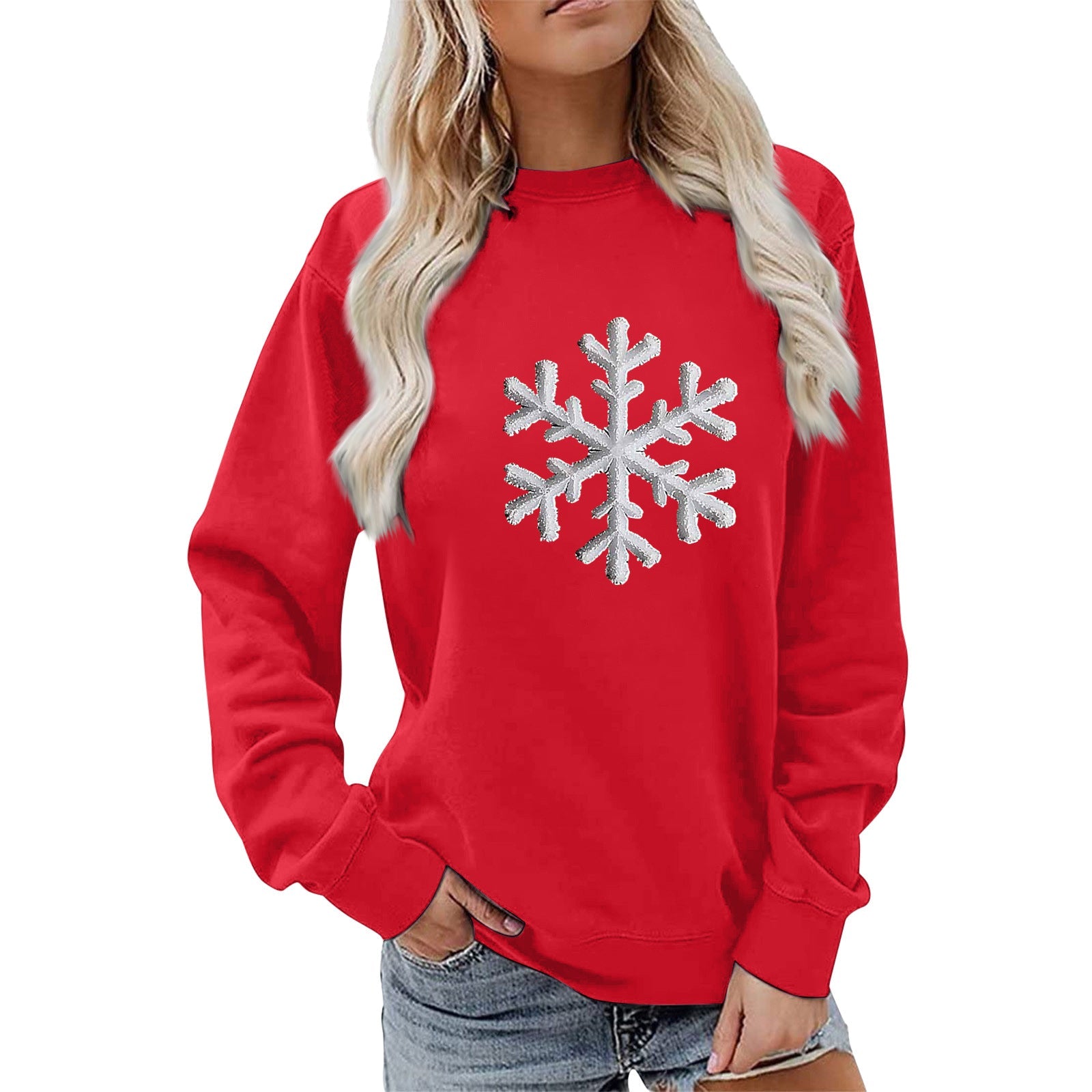 Damen Sweatshirt Schneeflockenmotiv Lässig Grau Eveloria - Eveloria