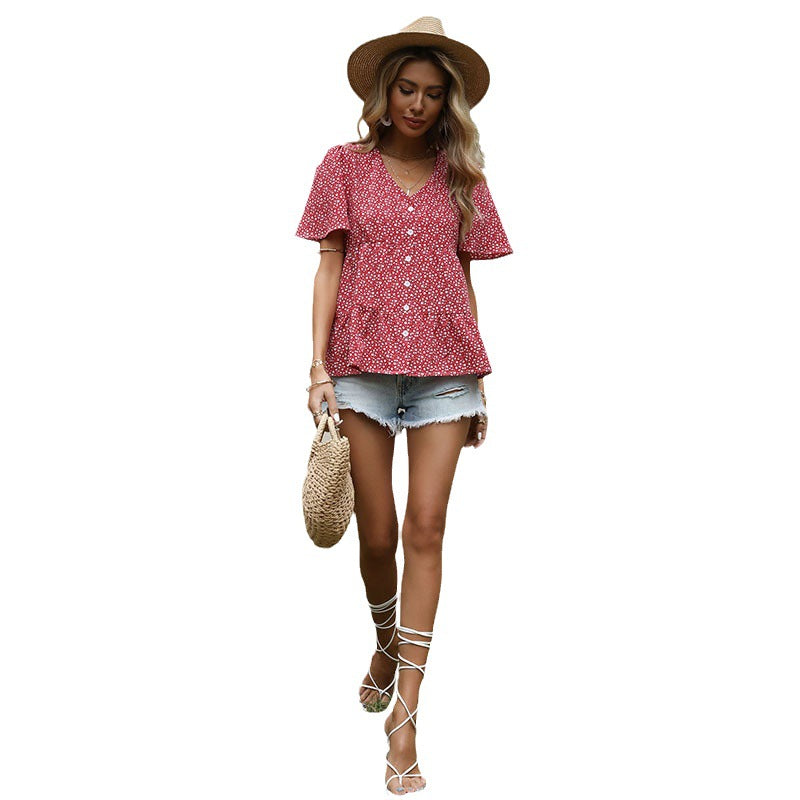Damen Bluse mit Rüschendetails und floralem Muster