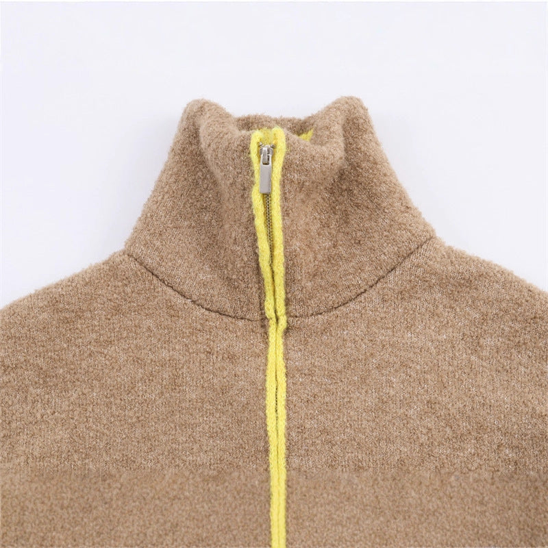 Damen Fleecejacke Oversized Hochkragen Praktische Taschen