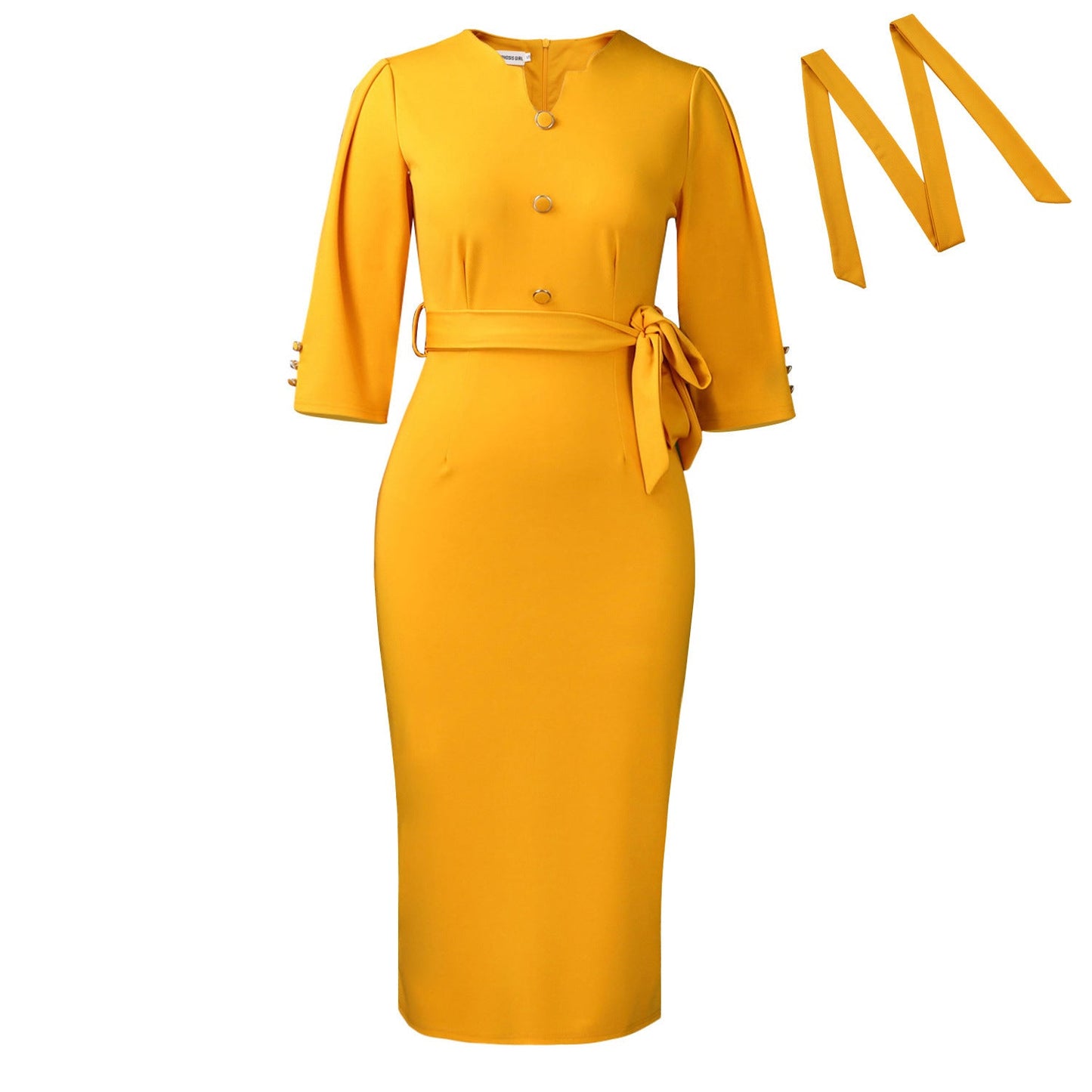 Eveloria Damen Etuikleid mit Knöpfen und Taillengürtel