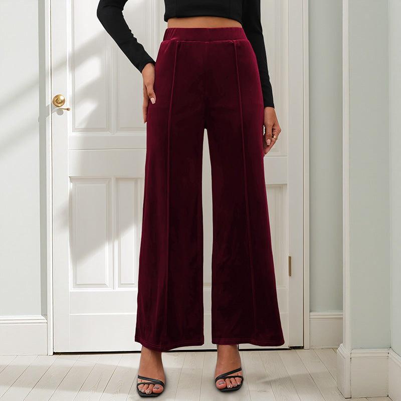 Damen Samt-Hose Elastischer Bund Hoch Seitenschlitze Schwarz - Eveloria