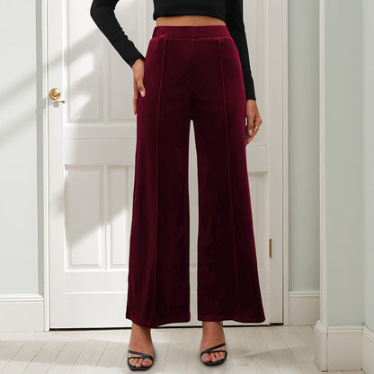 Damen Samt-Hose Elastischer Bund Hoch Seitenschlitze Schwarz - Eveloria