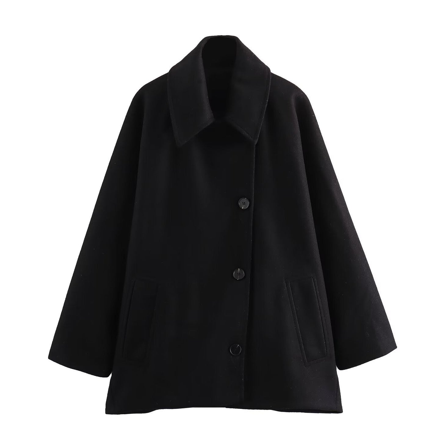 Damen Oversized Mantel Hüftlänge Weiter Reverskragen Beige
