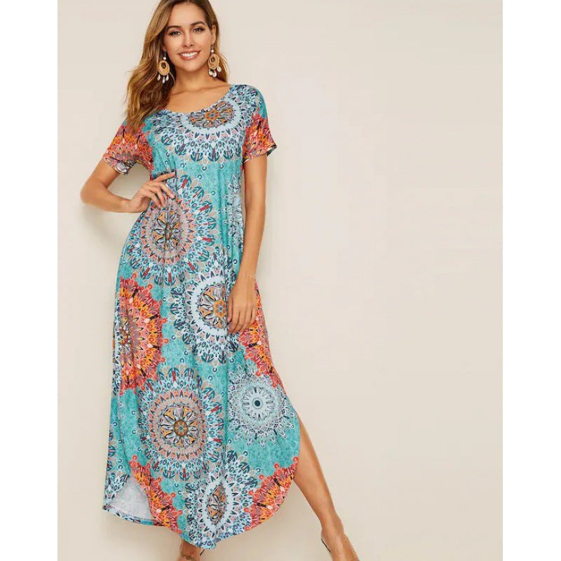 Damen A-Linien Kleid bunt Mandala-Design Sommer