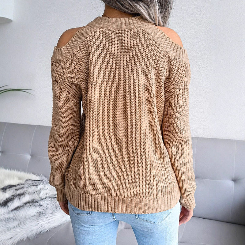 Damen Off-The-Shoulder Strickpullover Rippstruktur