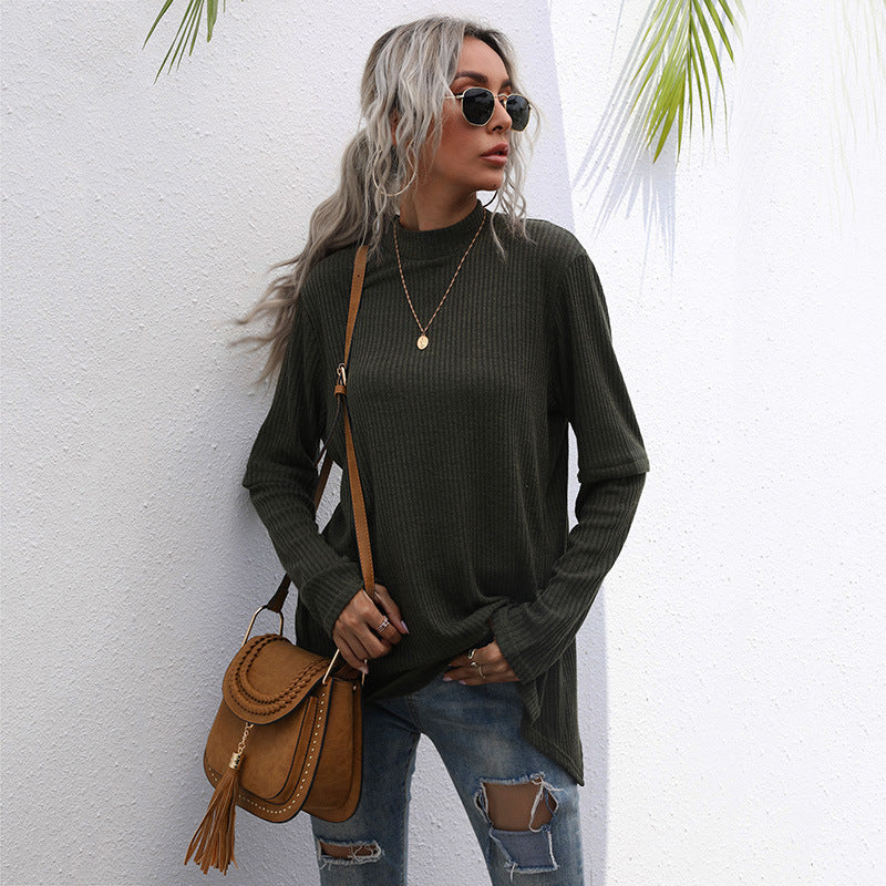 Damen Pullover Hochkragen Strukturiertes Waffelmuster Grau Eveloria
