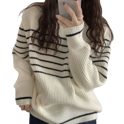 Damen Grobstrickpullover Gestreift Lässig Eveloria