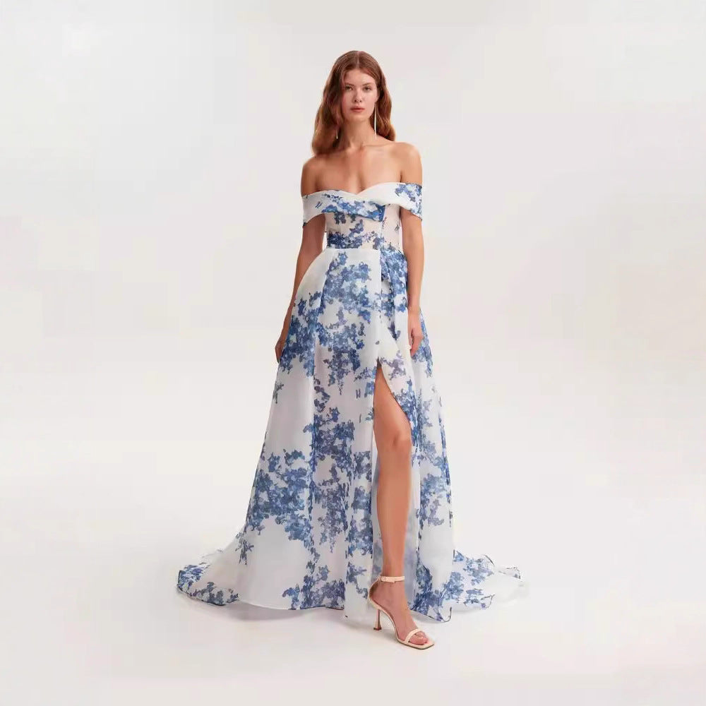 Damen Maxikleid Chiffon Blumenmuster Eveloria - Eveloria