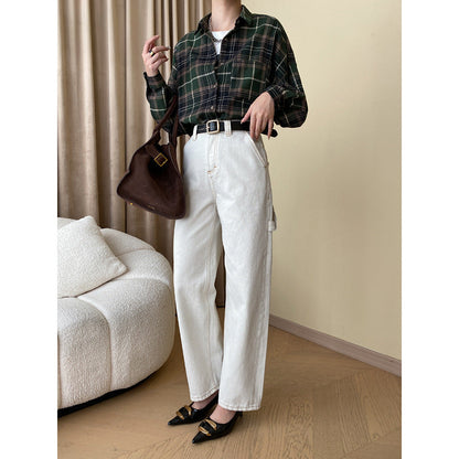 Damen Chino-Hose Hochtailliert Gerader Schnitt Beige Eveloria