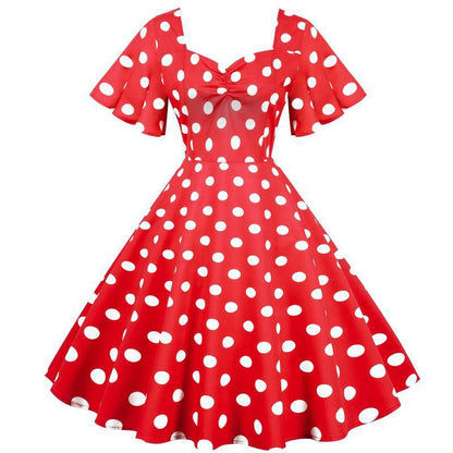 Damen Rockabilly Kleid Polka Dots Muster schwingender Saum