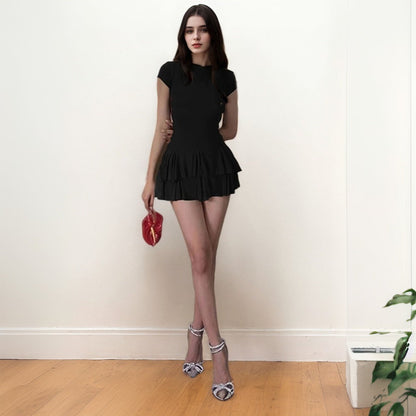 Damen Minikleid Rüschensaum Figurbetont Eveloria