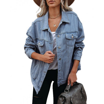 Damen Oversized Denimjacke mit Brusttaschen Blau