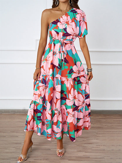 Damen Maxikleid Asymmetrisch Floralmuster Sommerkleid