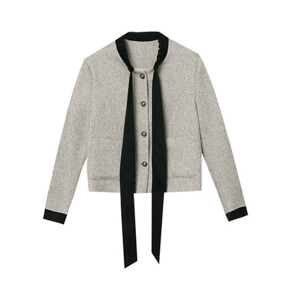 Damen Jacke Dekorativer Kragen Druckknopf Eveloria