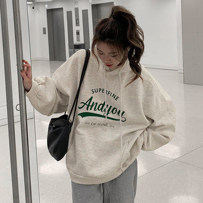 Damen Hoodie Moderner Schriftzug Lässig Grau